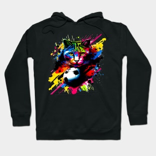 Soccer Cat - Soccer Futball Football - Graphiti Art Graphic Paint Hoodie